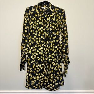 Derek Lam Collective Yellow Floral Pleated Flowy Dress Button Sz 36 US XS-SM
